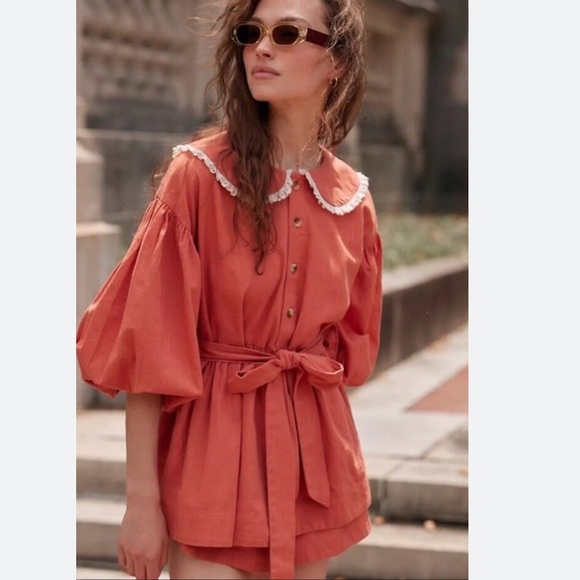 Free People Rust Orange Set with Lace Trim - Picture 2 of 9